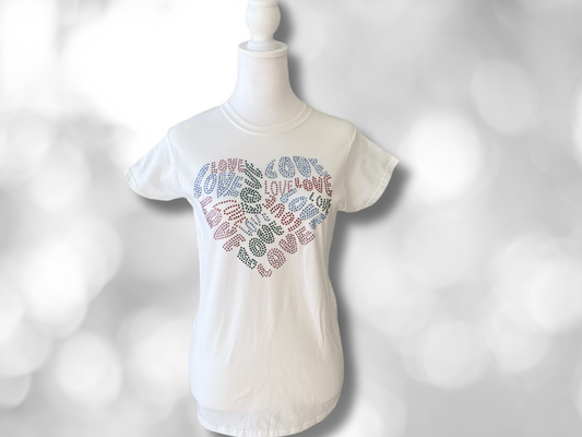 Rhinestone Heart T-Shirt with Love in different Rhinestone Colors