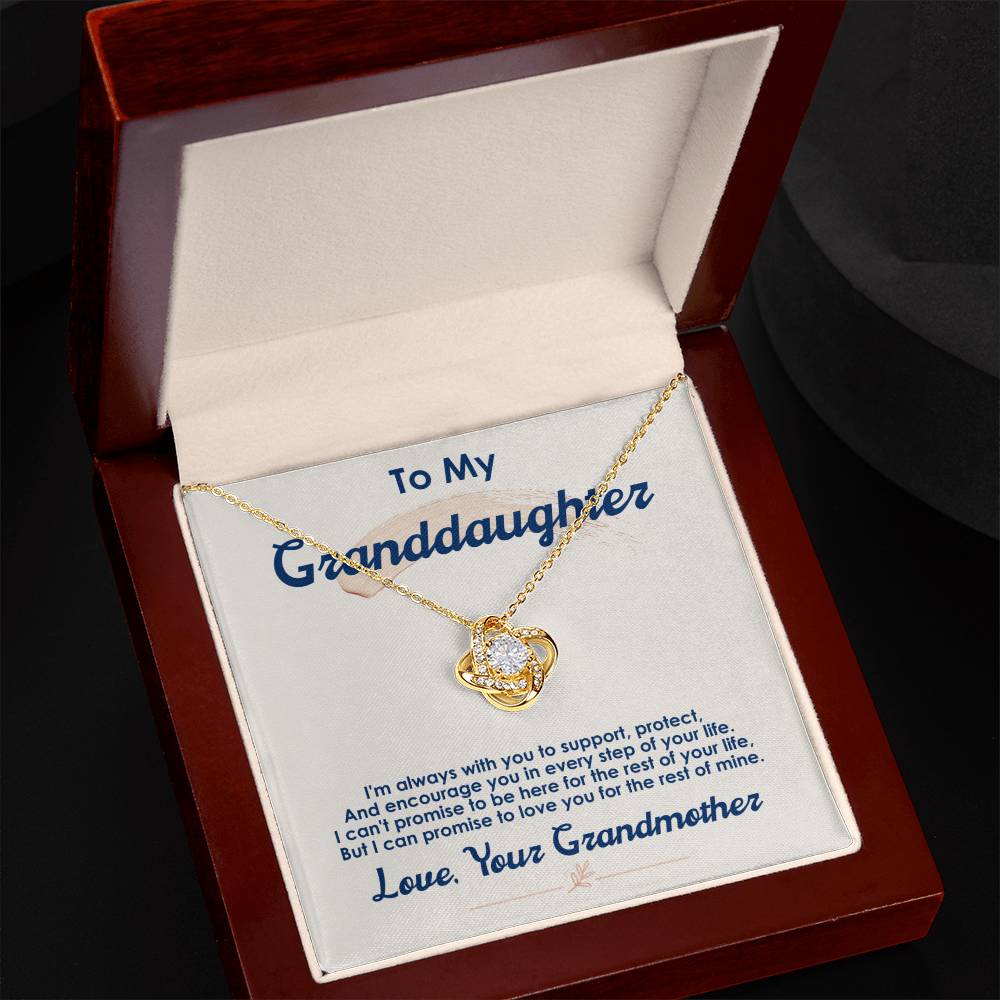 Inspirational gift for granddaughter: gold love knot, supportive message from Grandmother, luxury LED presentation box.