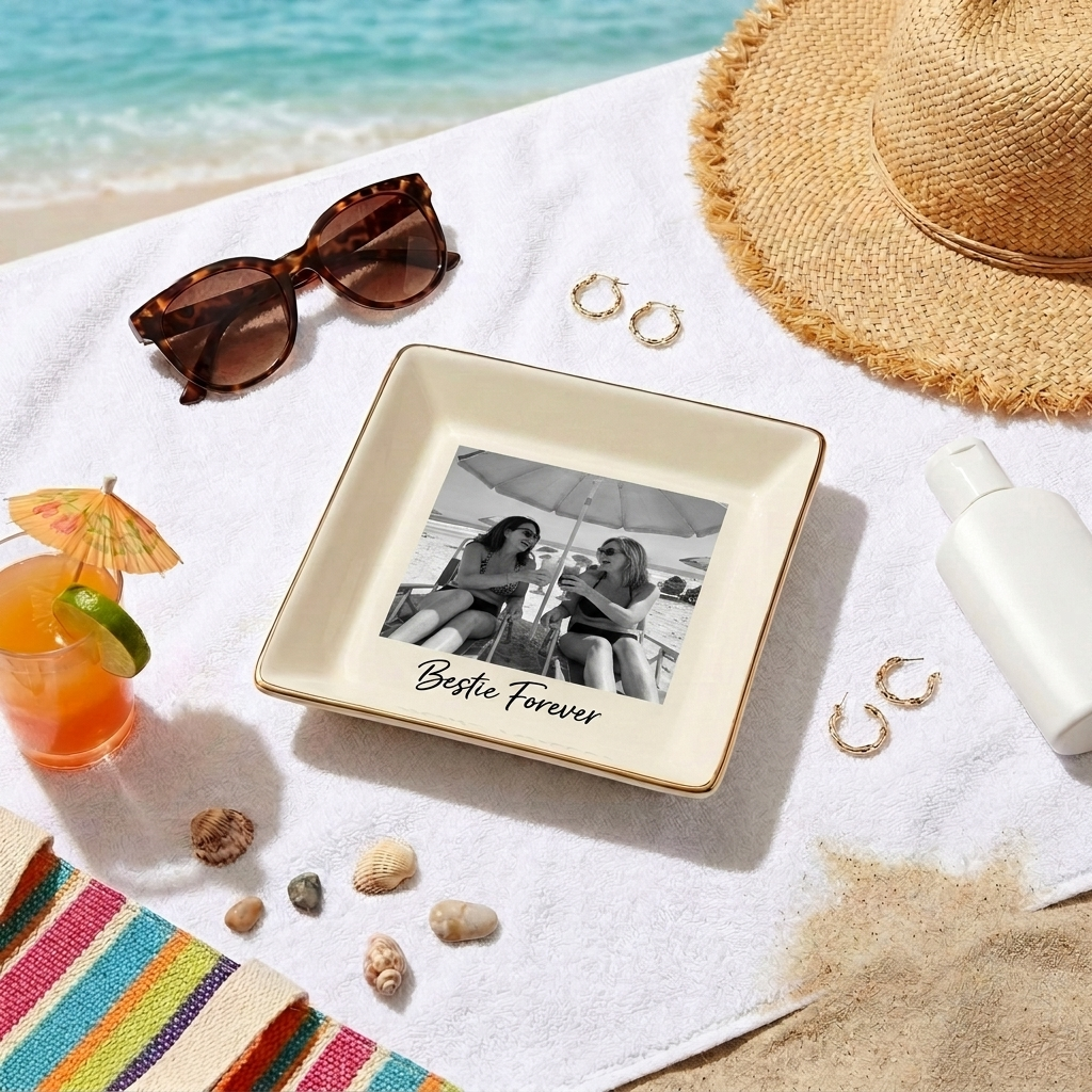 Ceramic Jewelry Dish – Gold Rim Trinket Tray for Best Friends