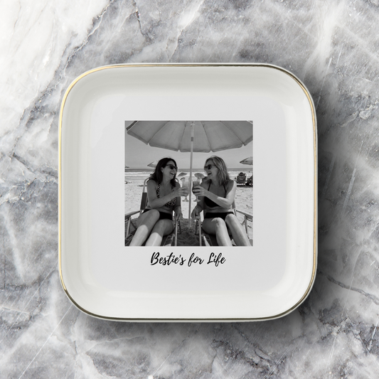Best Friend Gift Ceramic Jewelry Dish Gold Rim Trinket Tray White Ceramic Ring Holder Friendship Present Besties Gift Idea Vanity Organizer Dresser Display Rounded Square Shape Gold Accent Trim Perfect Thank You Gift Appreciation Present