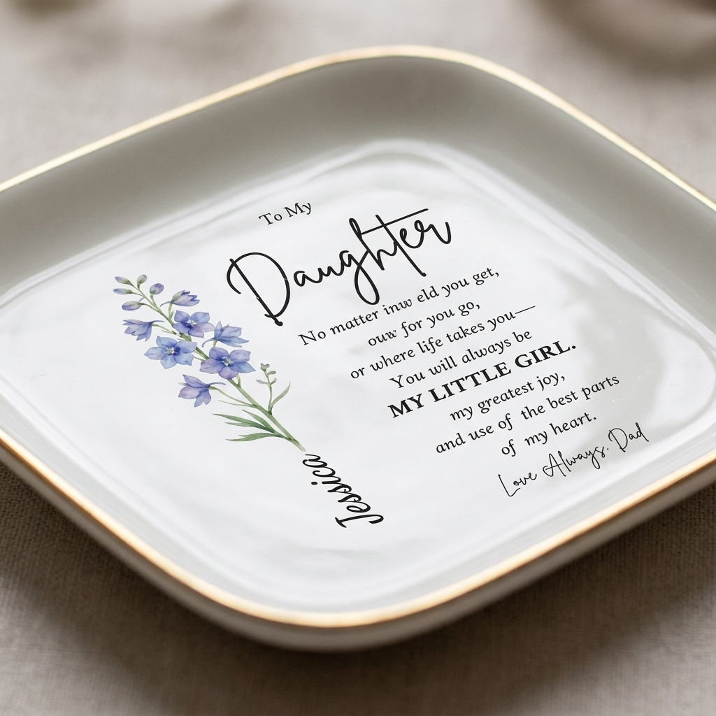 Personalized Jewelry Dish – Custom Name Birth Flower for Daughter
