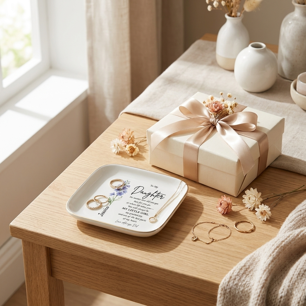 Personalized Jewelry Dish – Custom Name Birth Flower for Daughter