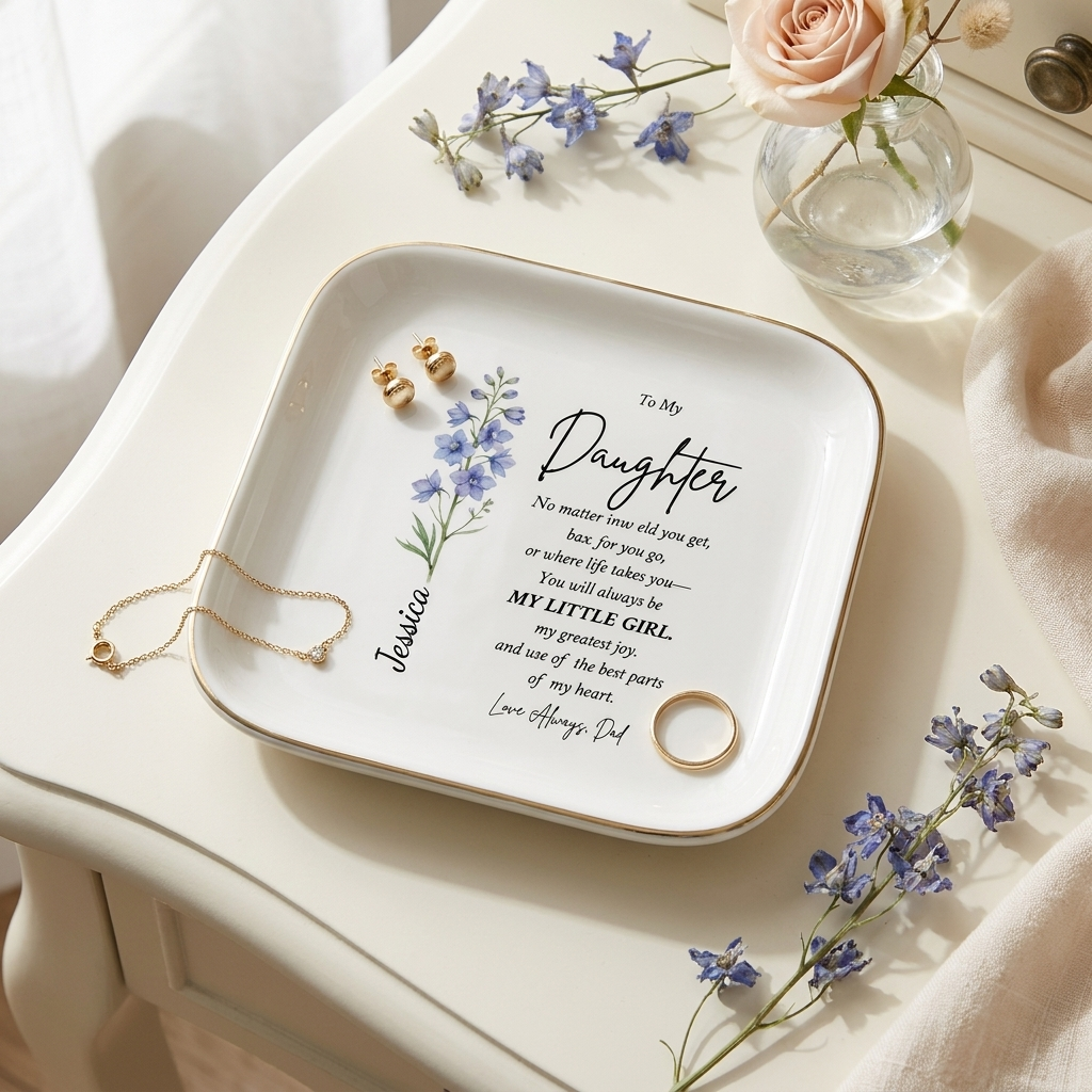 Personalized Jewelry Dish – Custom Name Birth Flower for Daughter